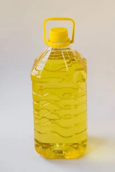 Five Liter Sunflower Oil Plastic Bottle White Background Vertical Image — Stock Photo, Image