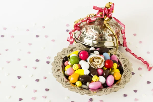 Красочные Миндальные Конфеты Кусочек Традиционного Турецкого Наслаждения Шоколад Созданный Винтажных — стоковое фото