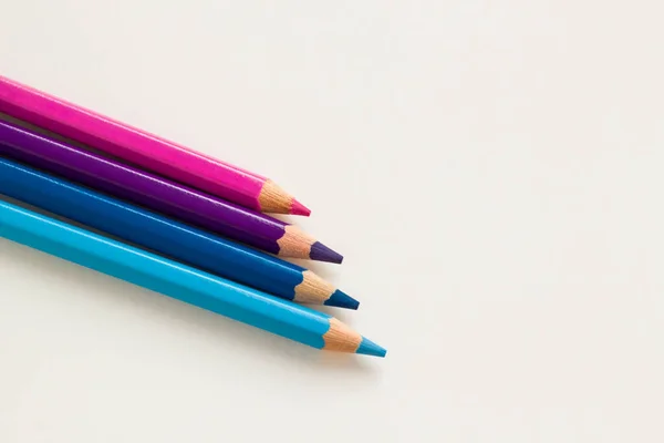 Purple Blue Pink Dry Crayons White Surface Copy Space — Stockfoto