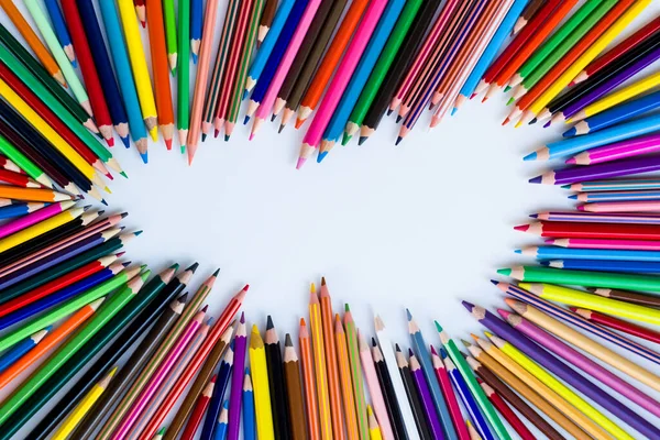 Various Colorful Crayons Designed White Surface Copy Space — kuvapankkivalokuva