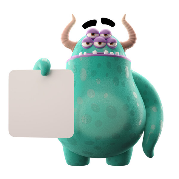 Green five-eyes monster with paper