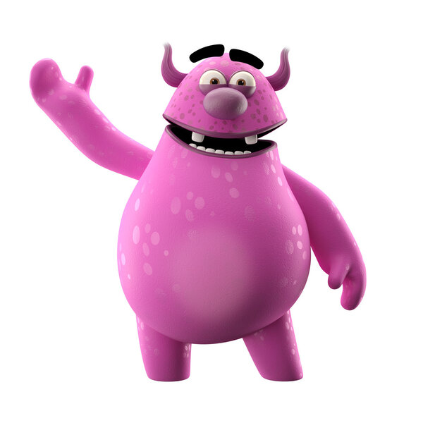 Pink monster waving one hand