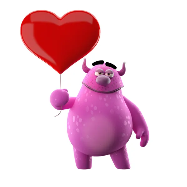 Ροζ τέρας με ένα μπαλόνι καρδιά — Φωτογραφία Αρχείου