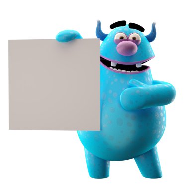 Blue monster with white paper clipart