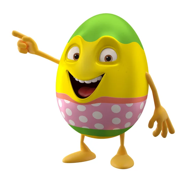 Smiling Easter egg pointing by hand — Stock Photo, Image