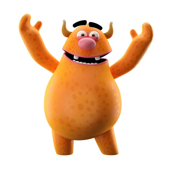 Funny orange monster waving hands — Stock Photo, Image