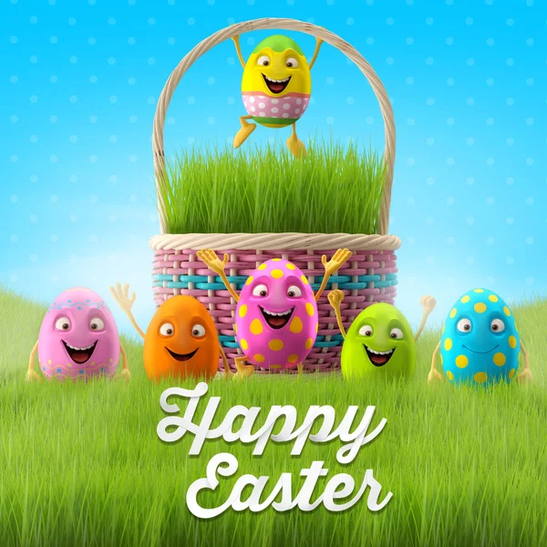 Easter eggs near basket — Stock Photo, Image