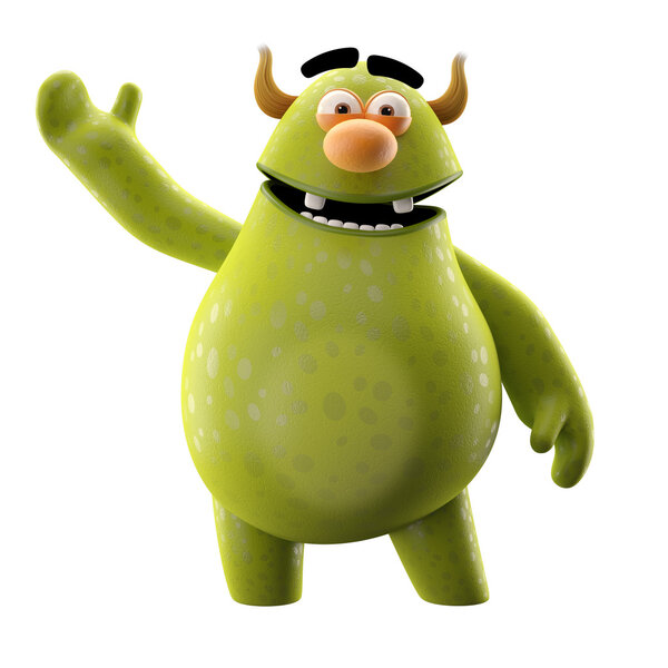 Green monster waving one hand