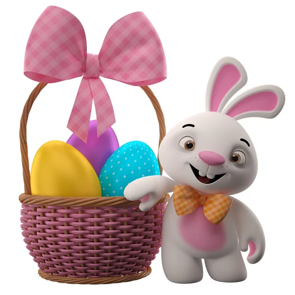 Nice easter bunny near basket — Stock Photo, Image