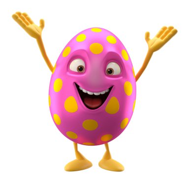 Cartoon pink Easter egg with hands up clipart