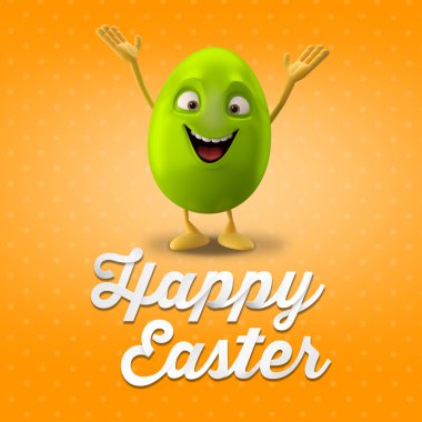 Blank happy green Easter egg with hands up clipart