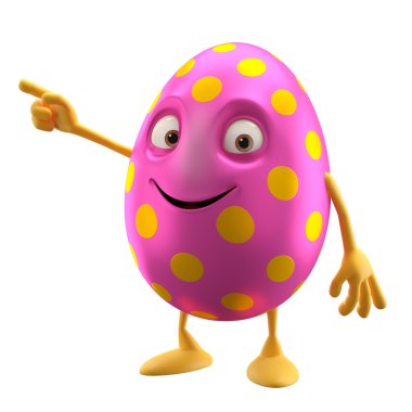 Pink smiling Easter egg pointing by hand clipart