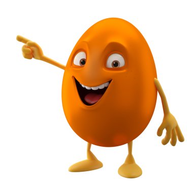 Blank smiling orange Easter egg pointing by hand clipart