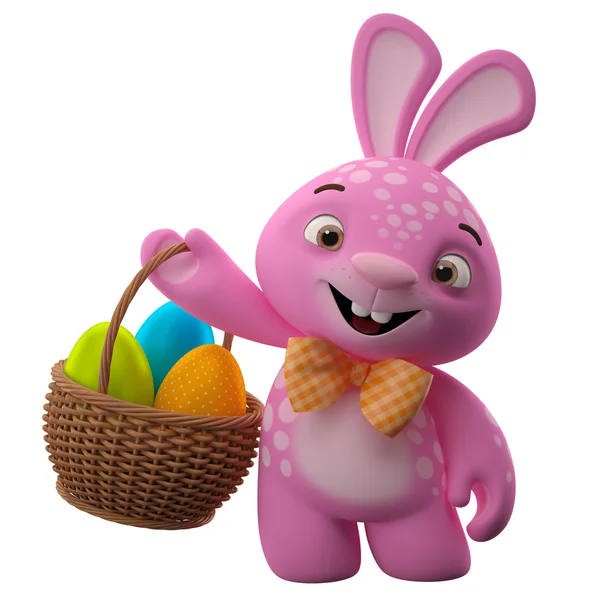 Canasta de celebración de conejo rosa Pascua — Foto de Stock