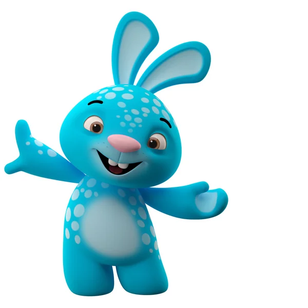 Excited blue bunny leaned on wall — Stock Photo, Image