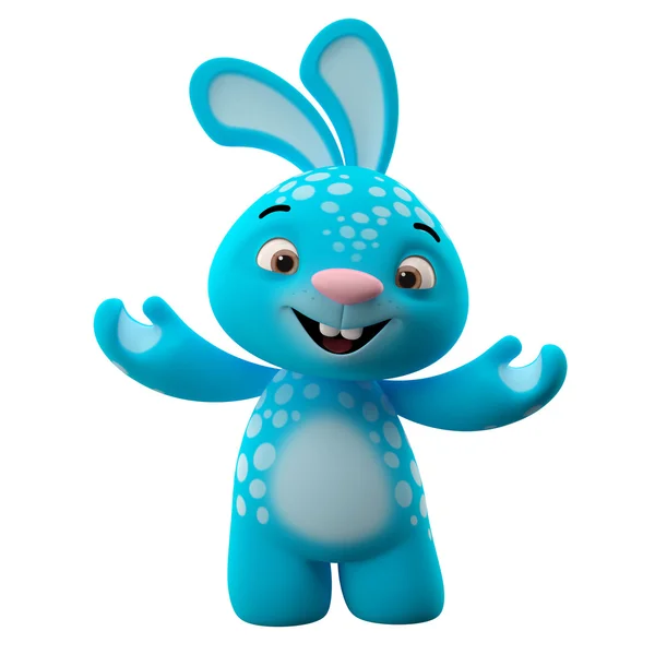 Blauwe bunny met handen omhoog — Stockfoto