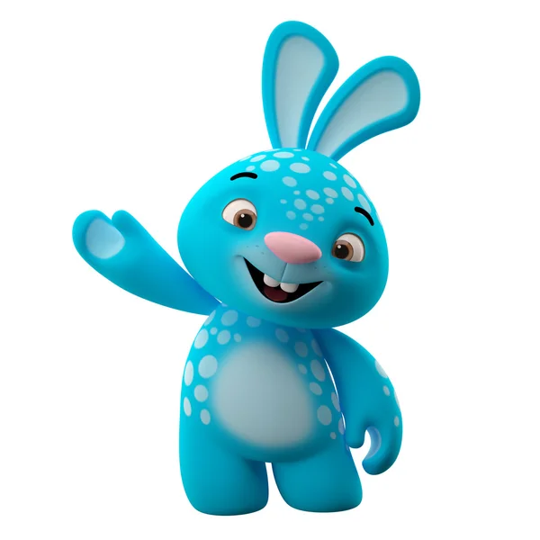 Blue bunny with one hand up — Stock Photo, Image