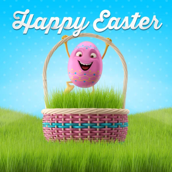 Pink Easter egg in basket with sky — Stock Photo, Image