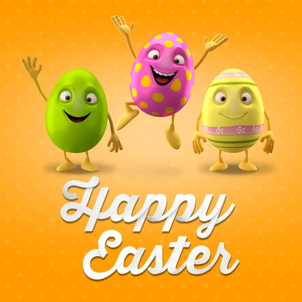 Tres divertidos huevos de Pascua — Foto de Stock