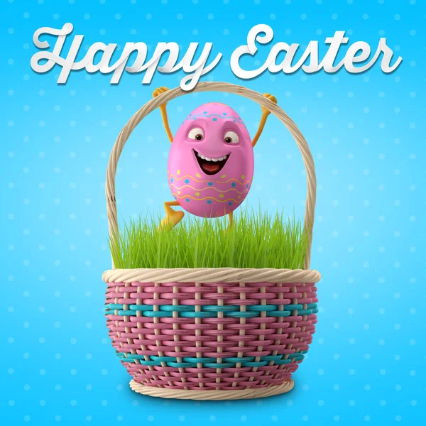 Pink Easter egg in basket — Stock Photo, Image