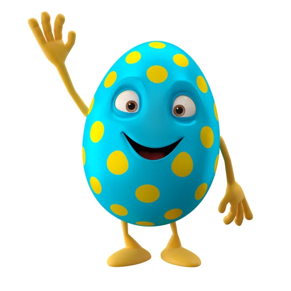 Счастливое пасхальное голубое яйцо с поднятой рукой — стоковое фото