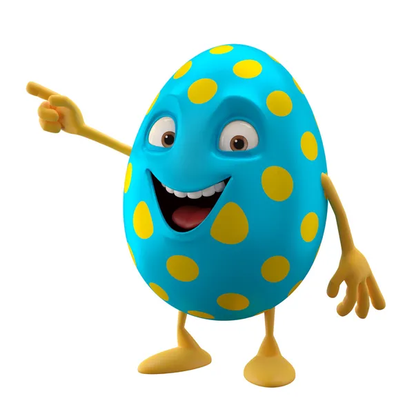 Blue Easter egg pointing by hand — Stock Photo, Image