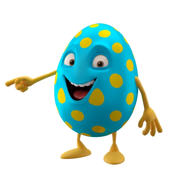 Blue smiling Easter egg pointing by hand — Stock Photo, Image