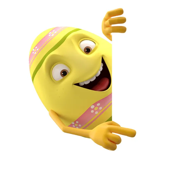 Szczęśliwy żółty Pisanka, wskazując ręką — Zdjęcie stockowe