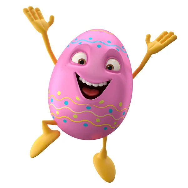 Funny pink Easter egg jumping — Stock Photo, Image