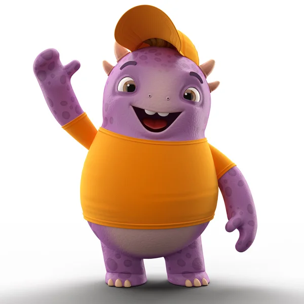 Purple dino monster with one hand up — Stock Photo, Image