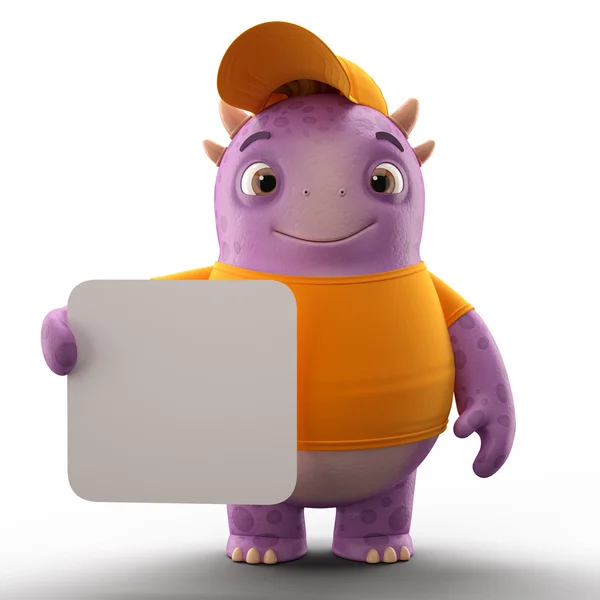 Purple dino monster holding board — Stock Photo, Image