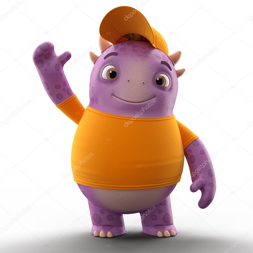 Purple dino monster with one hand up
