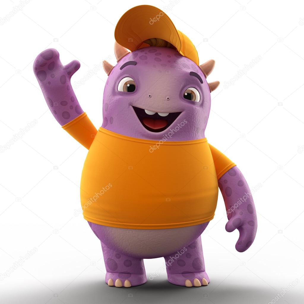 Purple dino monster with one hand up