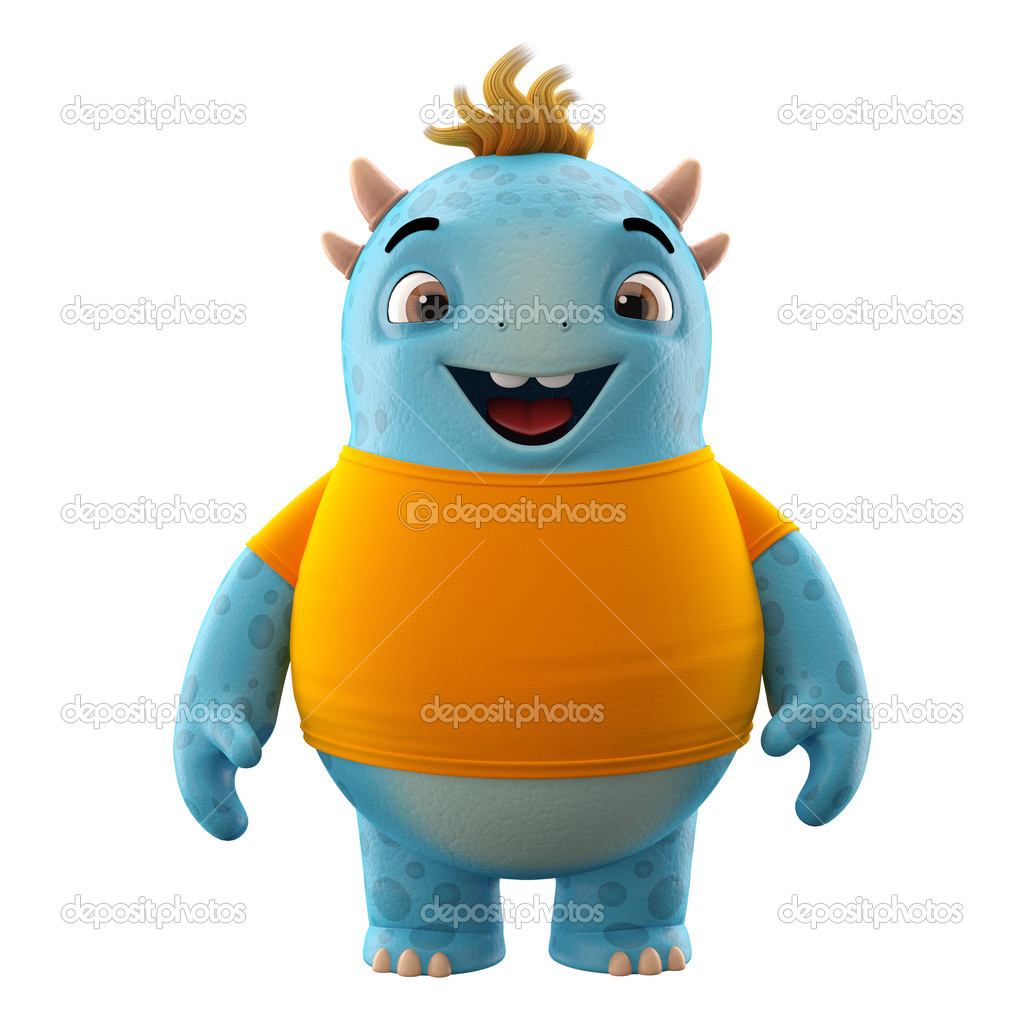 Blue smiling dino monster