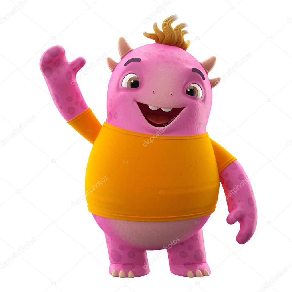 Pink dino monster with one hand up