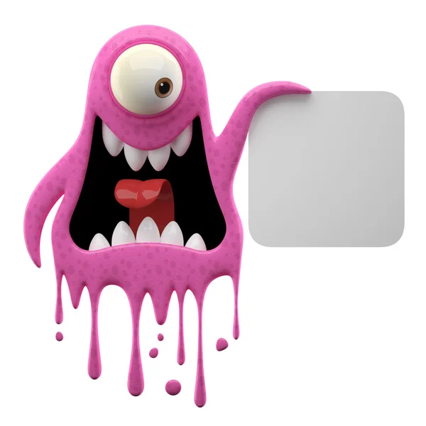 Yelling pink monster holding board — Stock Photo, Image