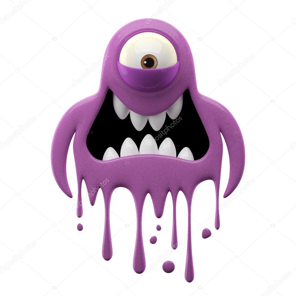 Cone De Emoji De Monstro Roxo Esperançoso. Criativo Vector