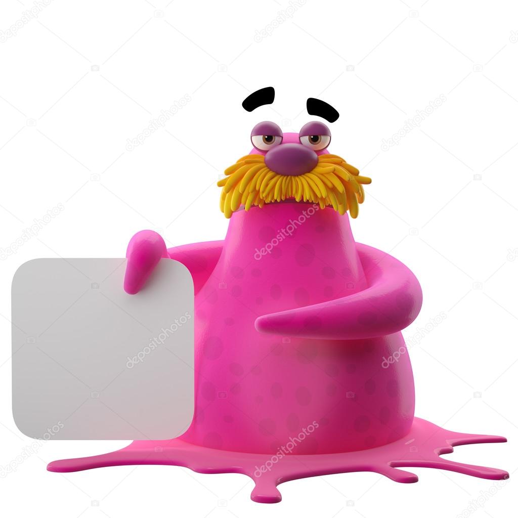 Pink walrus holding board