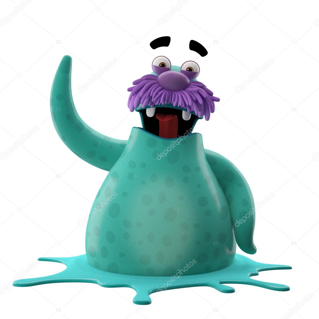 Cyan walrus with one hand up