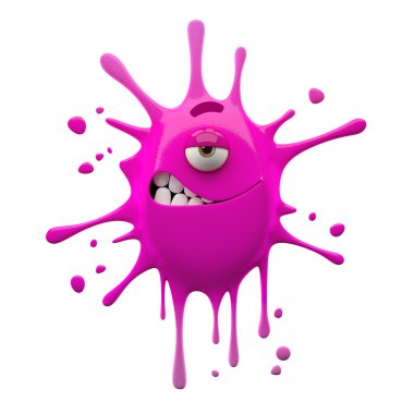 Tek gözlü pembe canavar ironik gülümseme ile