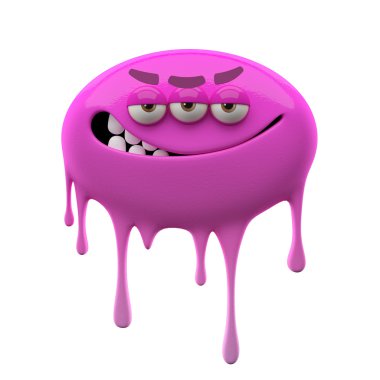 Angry ironic smiling purple three-eyed monster clipart