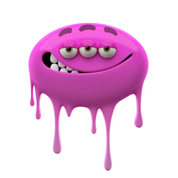 Oviform smiling purple three-eyed monster — Stock Photo, Image