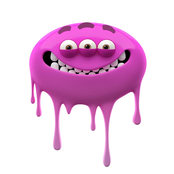 Oviform smiling purple three-eyed monster — Stock Photo, Image