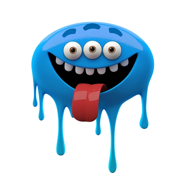 Śmieje się blue potwora trzech oczach język — Zdjęcie stockowe