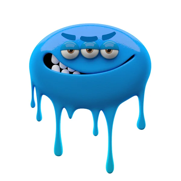 Wütend ironisch lächelndes blaues dreiäugiges Monster — Stockfoto