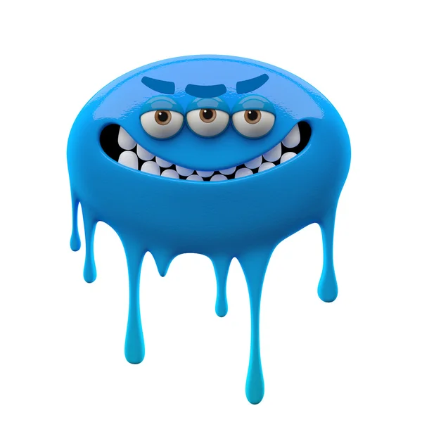 Oviform angry smiling blue three-eyed monster — Stock Photo, Image