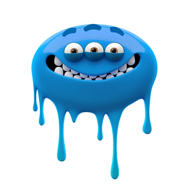 Oviform smiling blue three-eyed monster — Stock Photo, Image