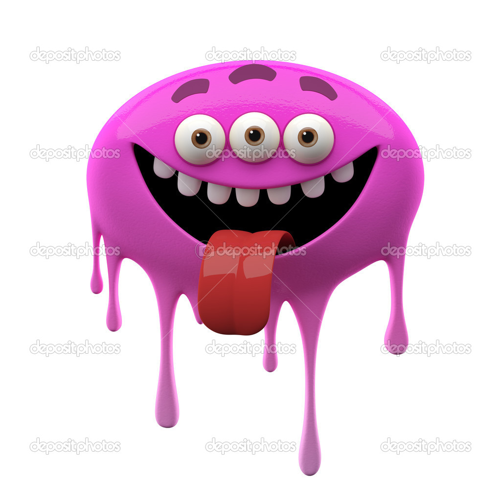 Laughing tongue out purple three-eyed monster