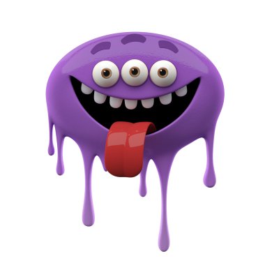 Laughing tongue out purple three-eyed monster clipart