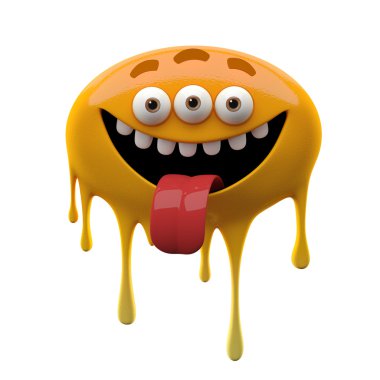 Laughing tongue out orange three-eyed monster clipart